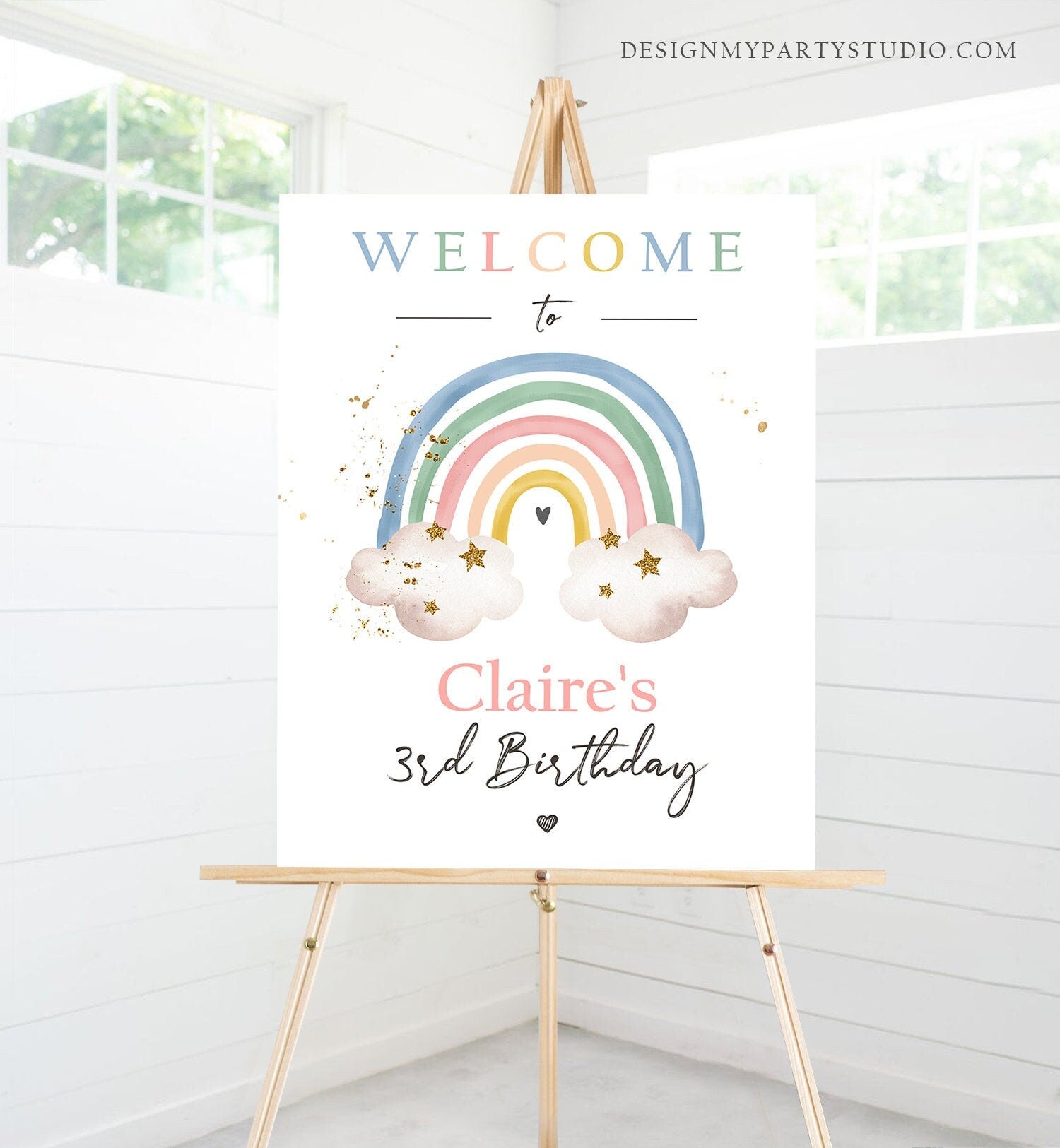 Editable Rainbow Welcome Sign Rainbow Birthday Modern Earth Tones Boho Birthday Sign Welcome Shower Sign Girl Template PRINTABLE Corjl 0387