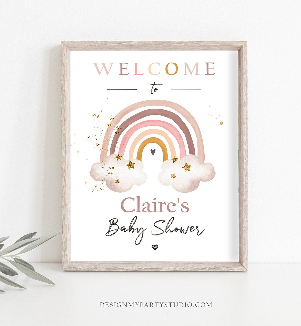 Editable Rainbow Welcome Sign Rainbow Baby Shower Modern Earth Tones Boho Shower Sign Welcome Rust Pink Girl Template PRINTABLE Corjl 0387