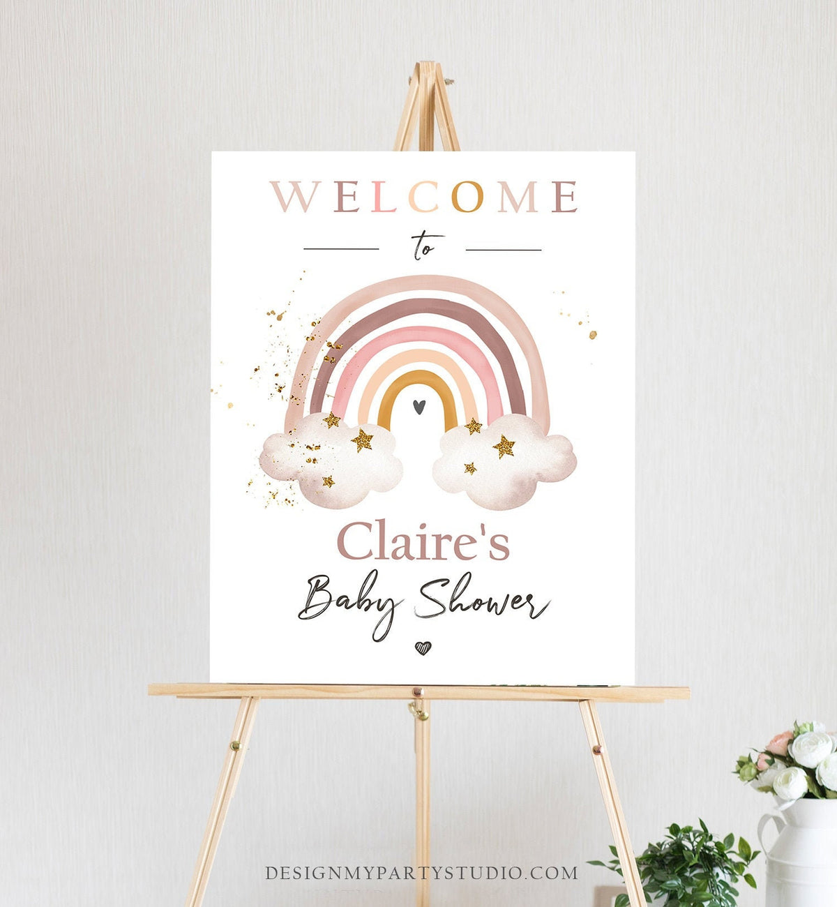 Editable Rainbow Welcome Sign Rainbow Baby Shower Modern Earth Tones Boho Shower Sign Welcome Rust Pink Girl Template PRINTABLE Corjl 0387