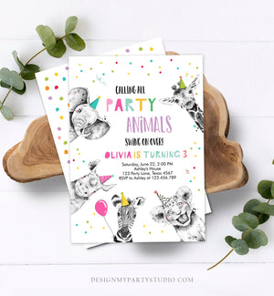 Editable Party Animals Birthday Invitation Wild One Animals Invitation Zoo Safari Animals Girl Download Printable Invite Template Corjl 0390