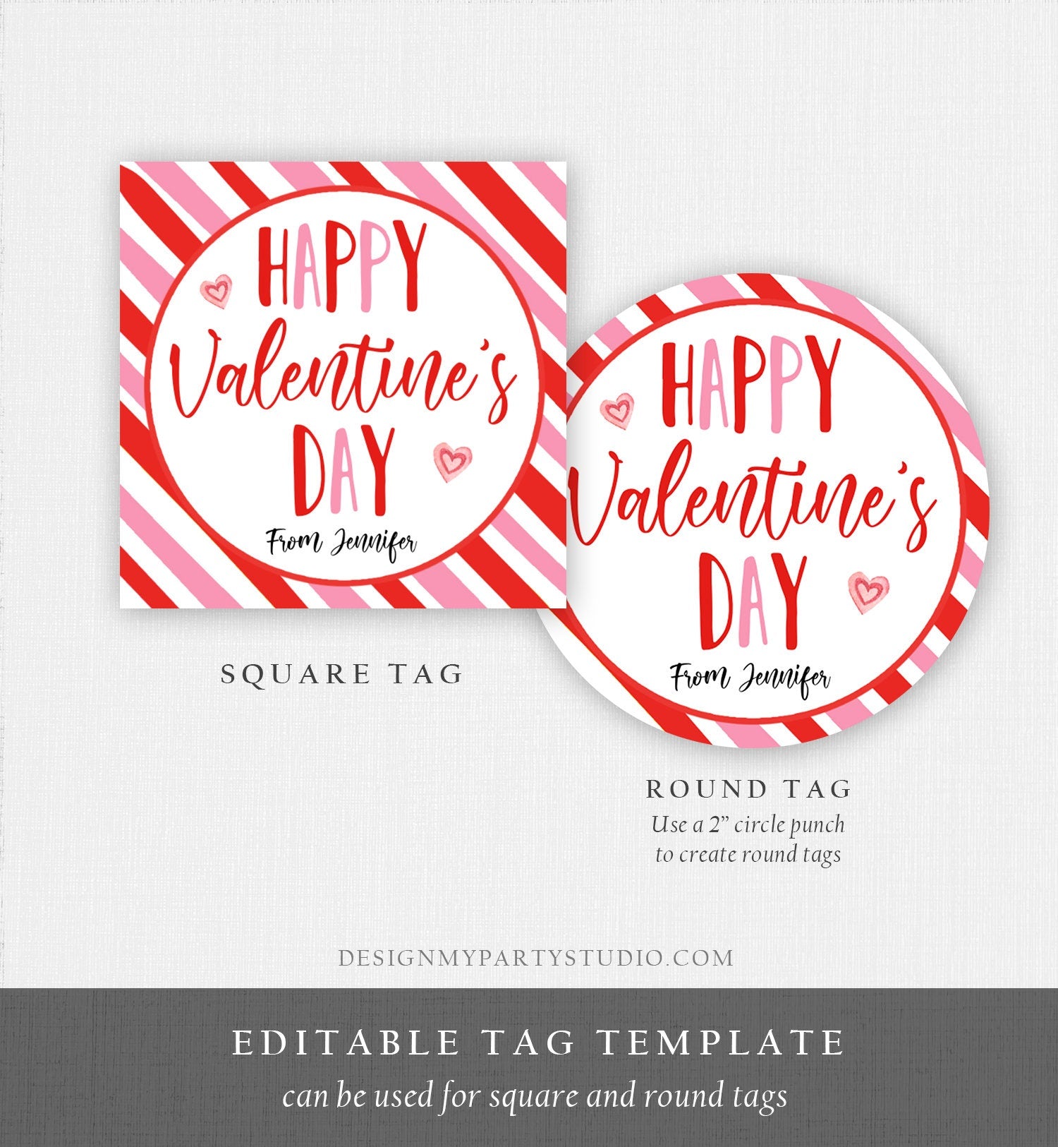 Editable Valentine's Day Cookie Tags Happy Valentine's Day Cookies Tag Sticker Pink Red Valentines Day Card Digital Template Printable 0370