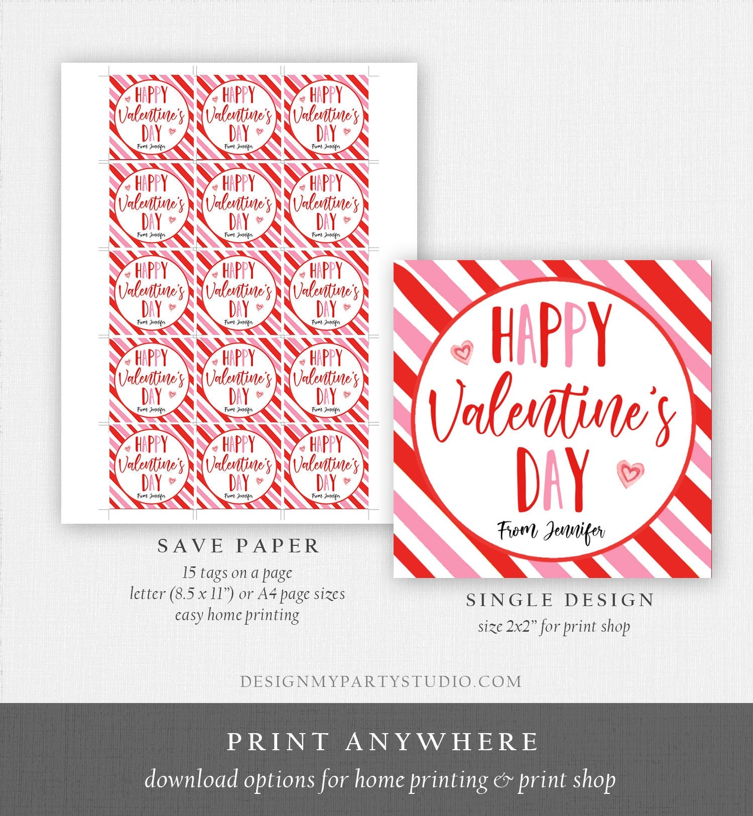 Editable Valentine's Day Cookie Tags Happy Valentine's Day Cookies Tag Sticker Pink Red Valentines Day Card Digital Template Printable 0370
