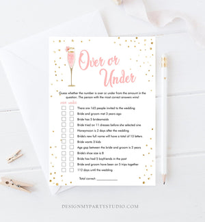 Editable Over or Under Bridal Shower Game Brunch and Bubbly More or Less Guess Wedding Shower Activity Gold Corjl Template Printable 0150