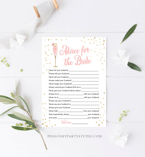 Editable Advice for the Bride to Be Brunch and Bubbly Bridal Shower Game Words of Wisdom Champagne Pink Floral Corjl Template Printable 0150