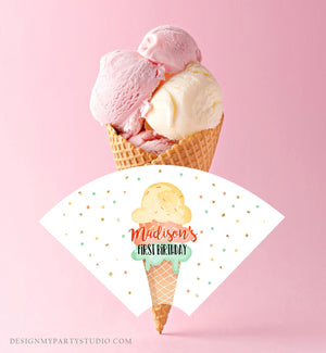 Editable Ice Cream Cone Wrapper Ice Cream Label Ice Cream Birthday Girl Mint Ice Cream Social Cone Wrapper Ice Cream Bar Template Corjl 0243