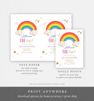 Editable Rainbow Birthday Invitation Little Miss Onederful Rainbow Colors First Birthday 1st Girl Printable Corjl Template Digital