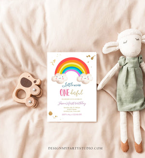 Editable Rainbow Birthday Invitation Little Miss Onederful Rainbow Colors First Birthday 1st Girl Printable Corjl Template Digital