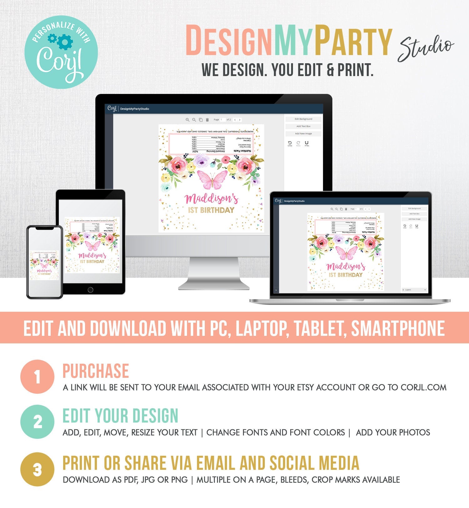 Editable Butterfly Candy Bar Wrapper Girl Birthday Candy Bar Wrapper Garden Outdoor Spring Gold Pink Thank You Gift Printable Digital 0162