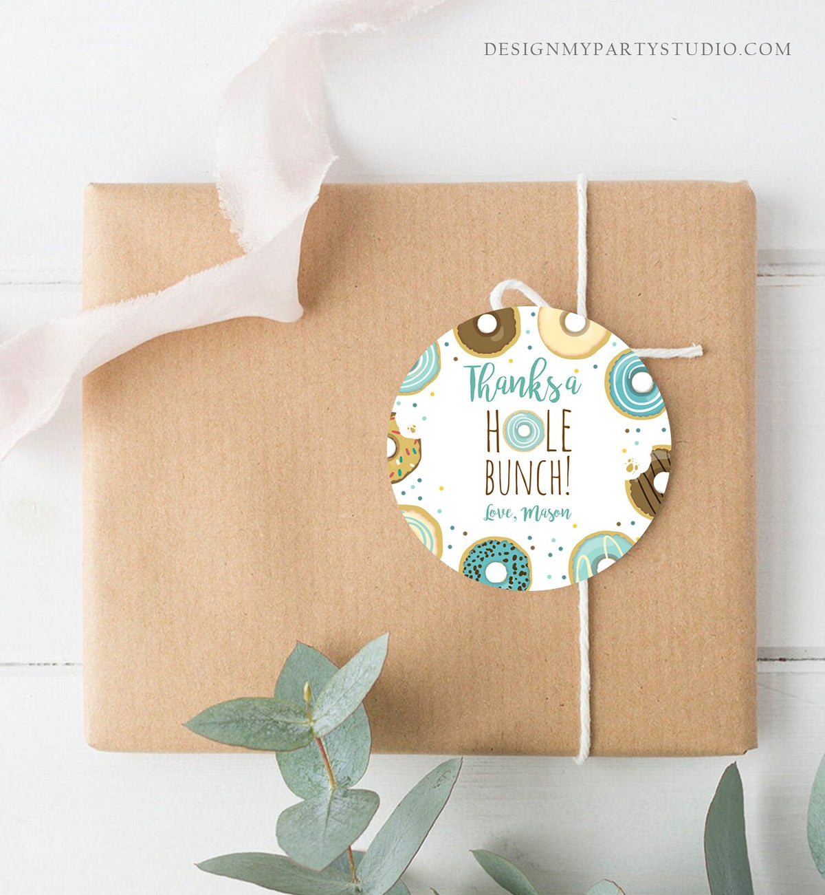 Editable Donut Favor Tags Donut Birthday Thank You A hole Bunch Tag Donut Stickers Boy Blue Donut Dough Tags Round Template Corjl 0050