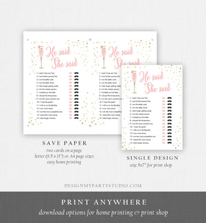 Editable He Said She Said Bridal Shower Game Brunch and Bubbly Bride or Groom Wedding Shower Activity Gold Corjl Template Printable 0150