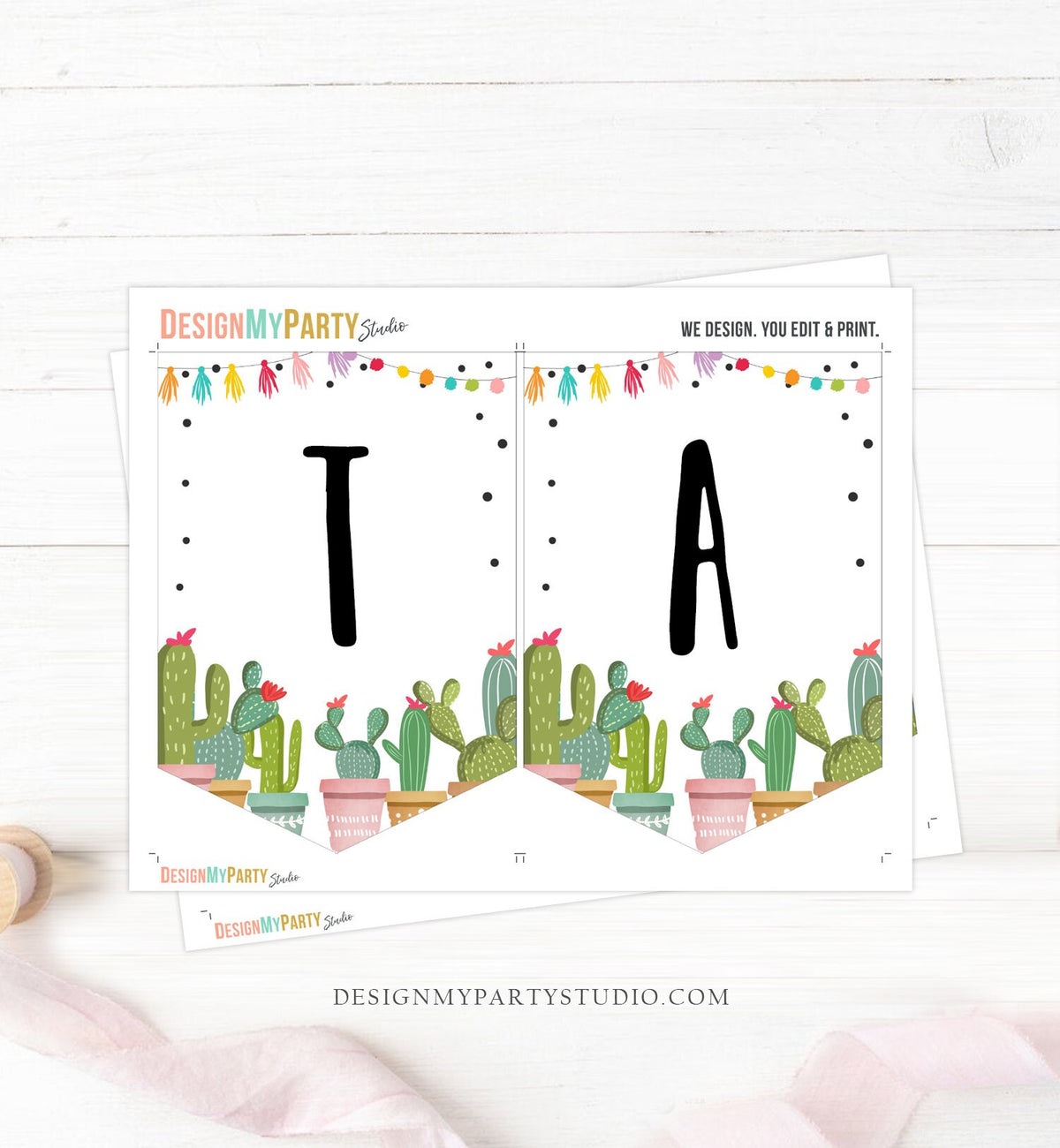 Taco &#39;Bout Two Banner Taco Twosday Birthday Banner Taco Bout Two 2nd Birthday Cactus Succulent Green Fiesta Digital Download Printable 0254