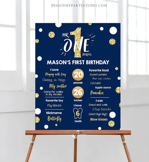 Editable Mr Onederful Birthday Milestones Sign Navy Blue Gold Boy First Birthday Confetti 1st Party Download Corjl Template Printable 0072