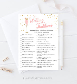 Editable Wedding Traditions Bridal Shower Game Guessing Tradition Brunch and Bubbly Wedding Shower Activity Corjl Template Printable 0150