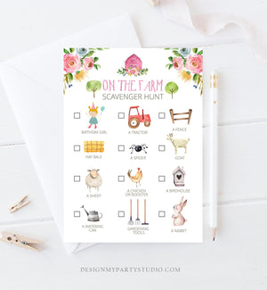 Editable Farm Scavenger Hunt Checklist Game Party Girl Pink Farm Birthday Barnyard Party Nature Instant Download Template Corjl 0155