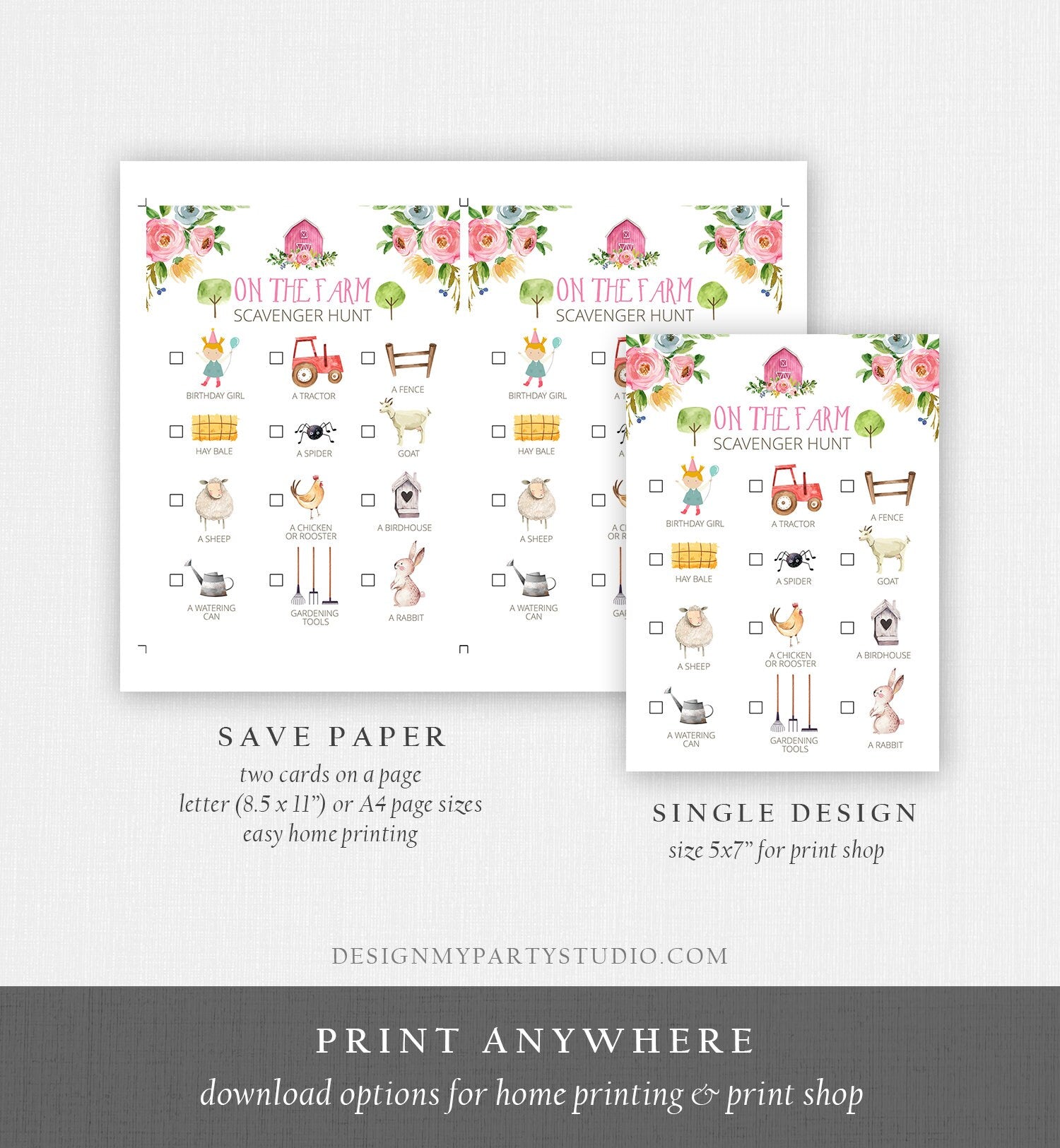 Editable Farm Scavenger Hunt Checklist Game Party Girl Farm Birthday Barnyard Party Nature Digital Digital Download Template Printable 0155