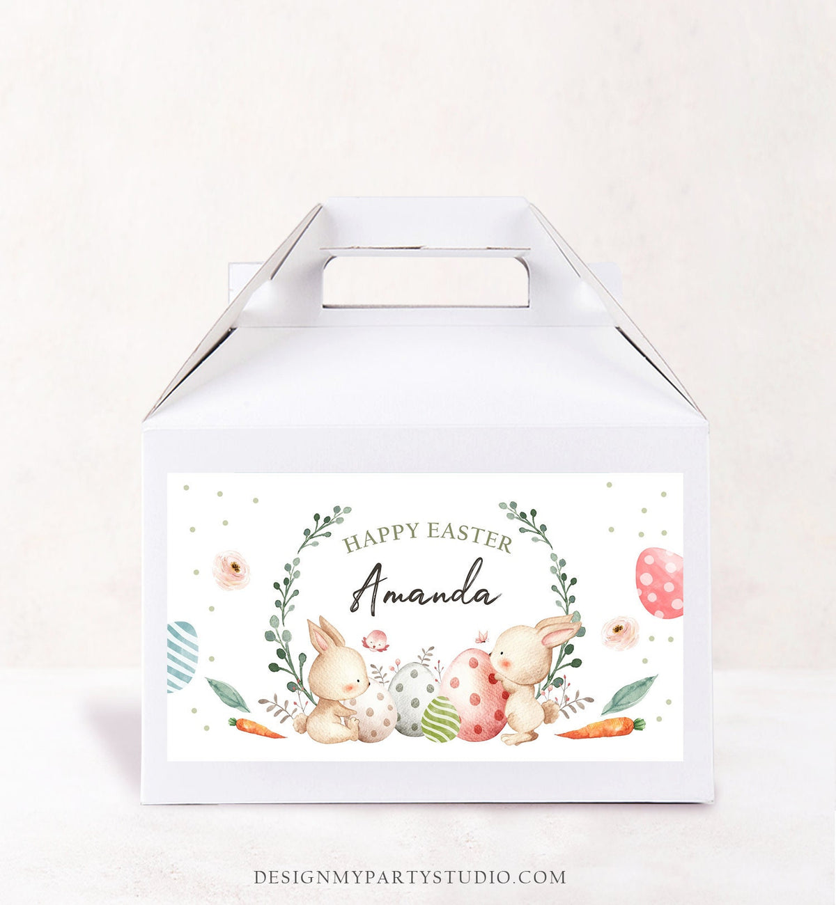 Editable Personalized Easter Activity Box Bunny Gable Gift Box Label Gift Easter Treat Boxes Egg Hunt Girl Download Printable Corjl