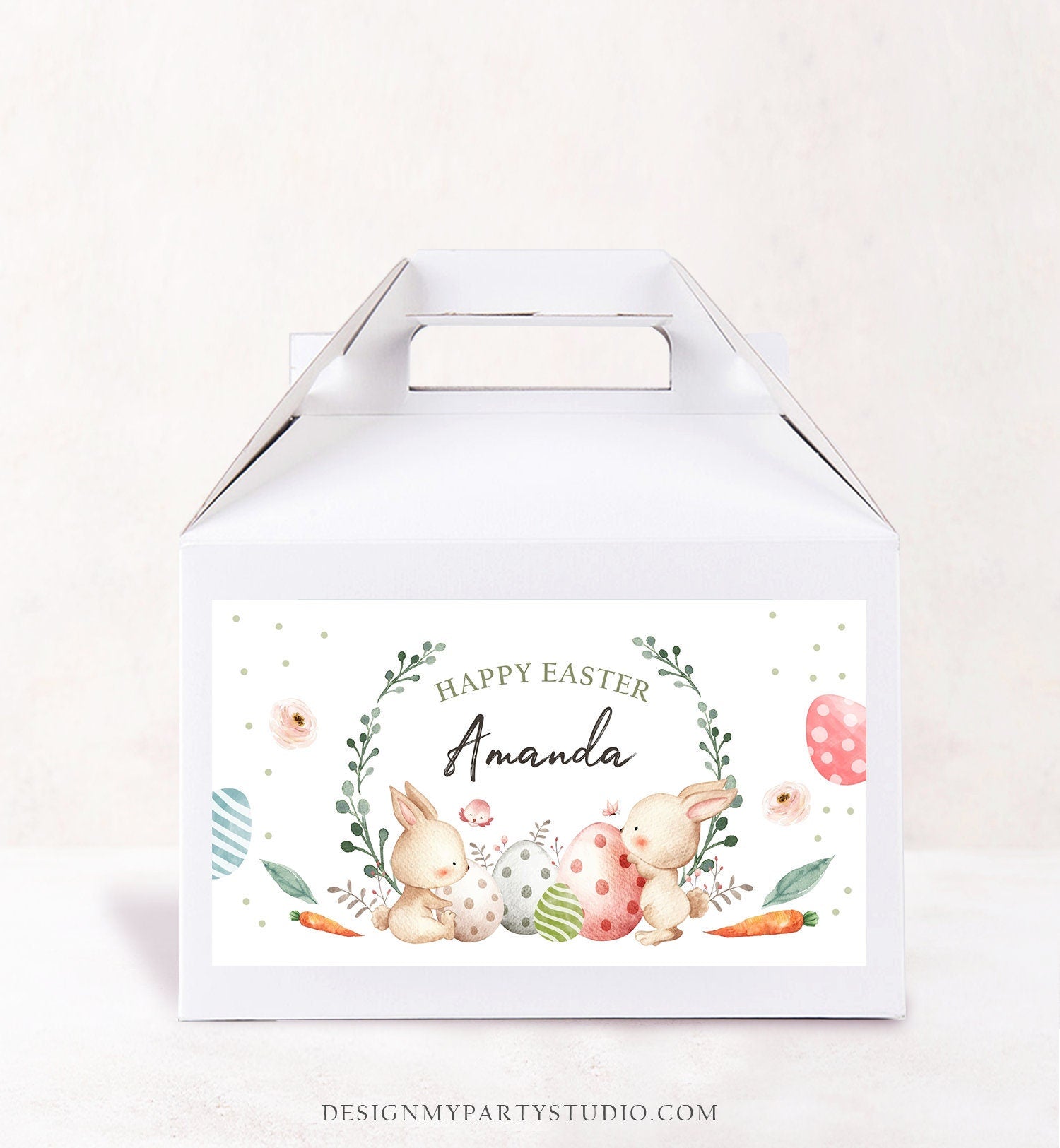 Editable Personalized Easter Activity Box Bunny Gable Gift Box Label Gift Easter Treat Boxes Egg Hunt Girl Download Printable Corjl