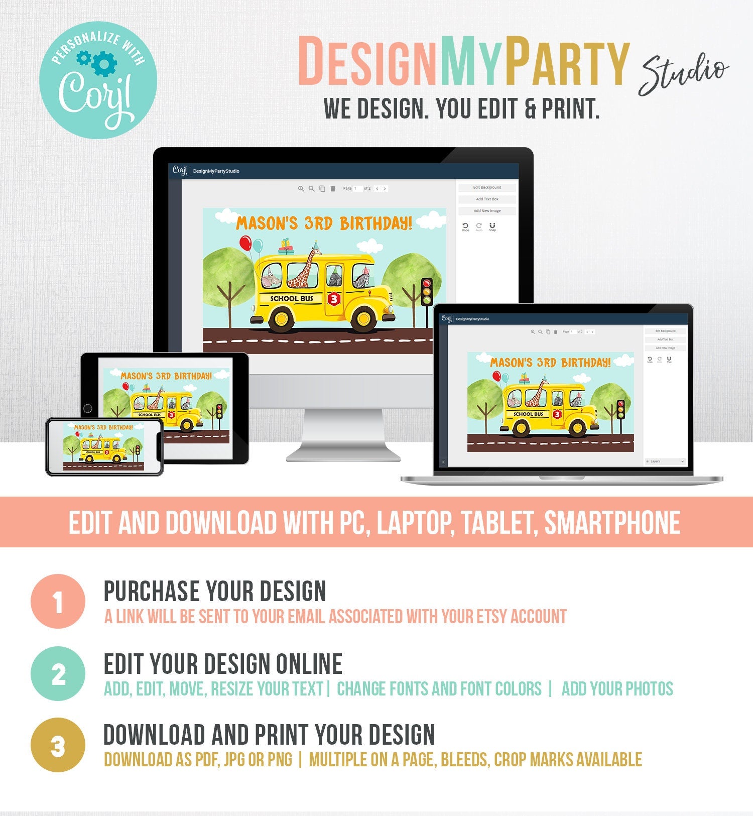 Editable Wheels on the Bus Backdrop Banner School Bus Birthday Boy Wheels on The Bus Birthday Party Digital Download Template Printable 0325