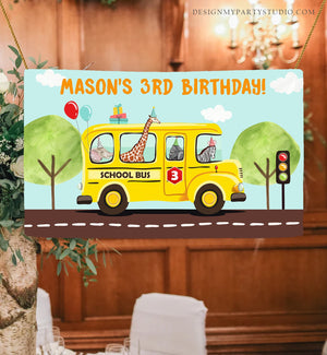 Editable Wheels on the Bus Backdrop Banner School Bus Birthday Boy Wheels on The Bus Birthday Party Download Corjl Template Printable 0325