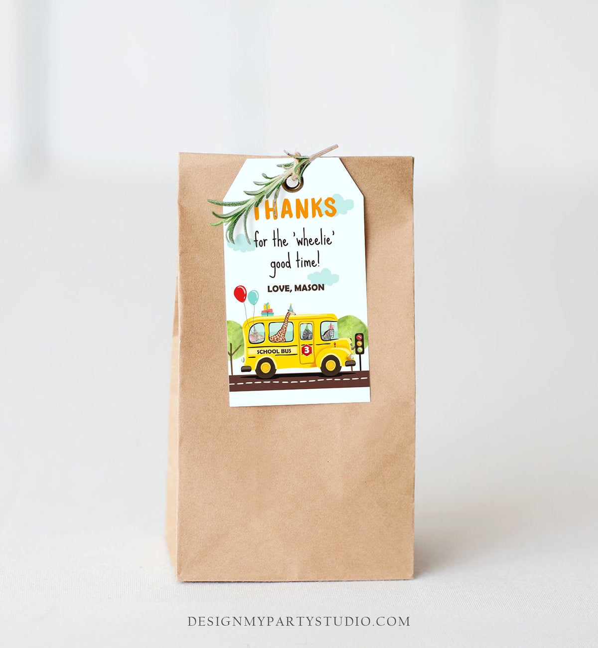 Editable Wheels on The Bus Favor Tags School Bus Birthday Thank you tags Bus Gift Tags Boy Birthday Download Template PRINTABLE Corjl 0325