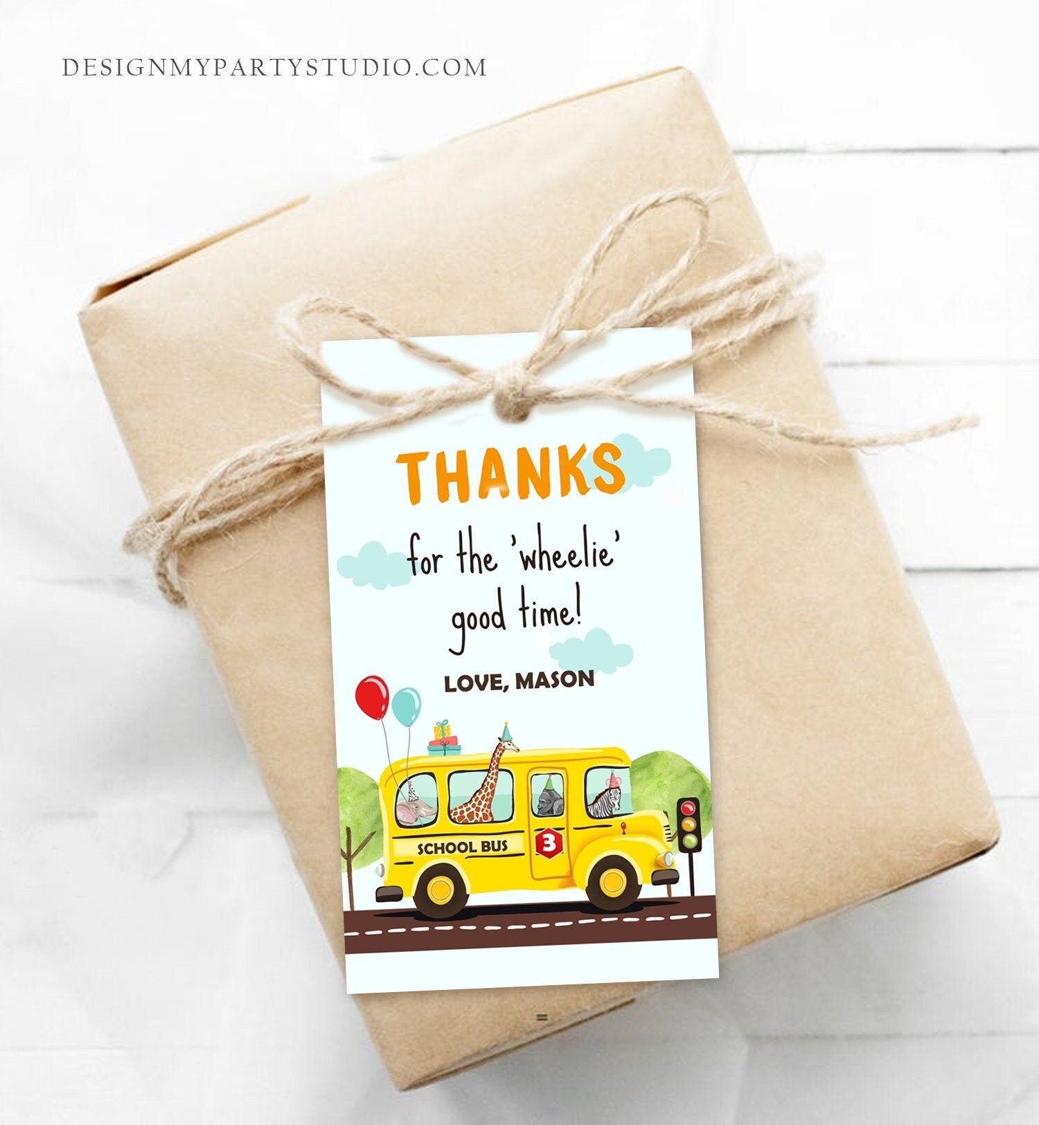 Editable Wheels on The Bus Favor Tags School Bus Birthday Thank you tags Bus Gift Tags Boy Birthday Download Template PRINTABLE Corjl 0325