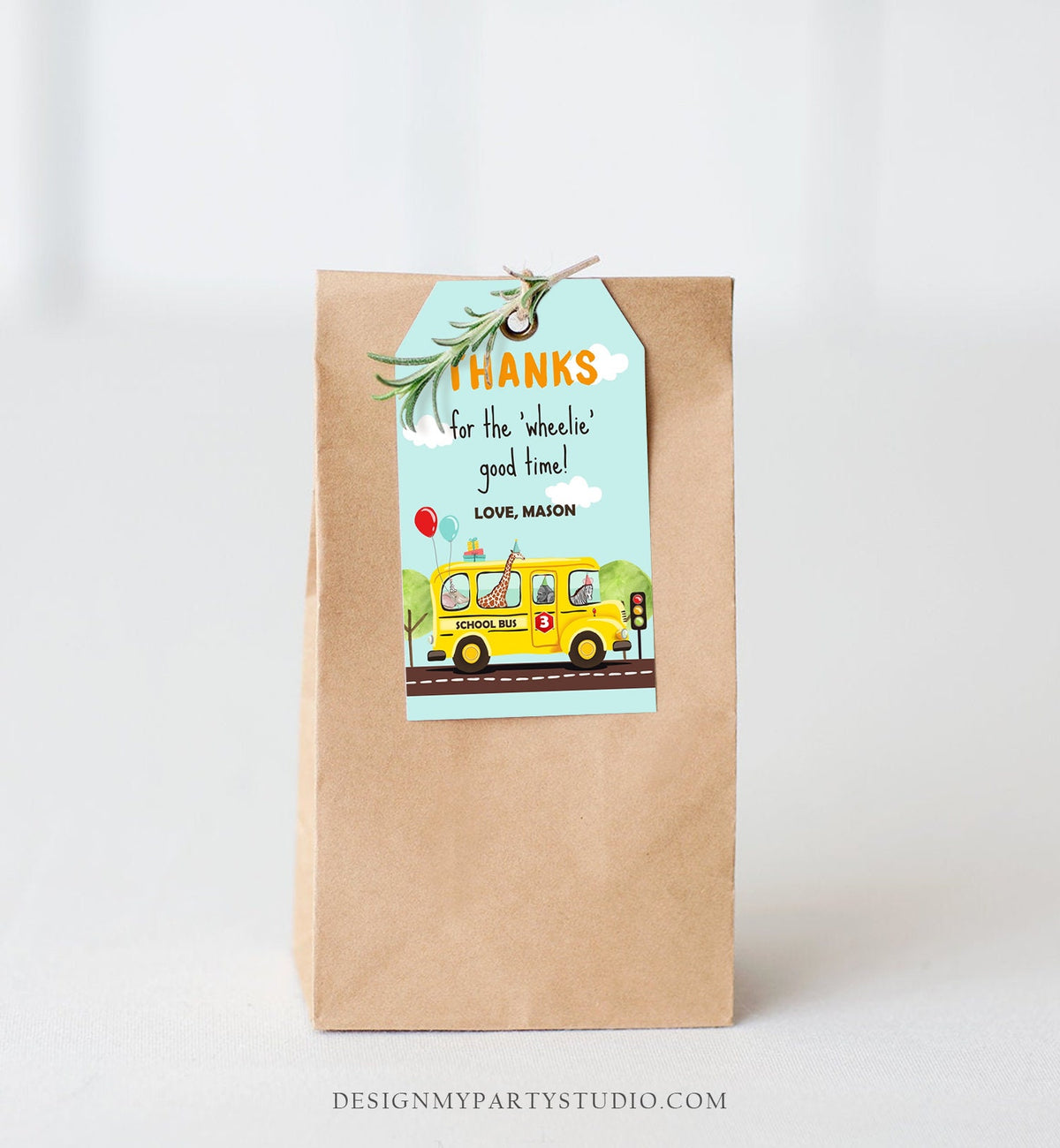 Editable Wheels on The Bus Favor Tags School Bus Birthday Thank you tags Bus Gift Tags Boy Birthday Digital Download Template Printable 0325