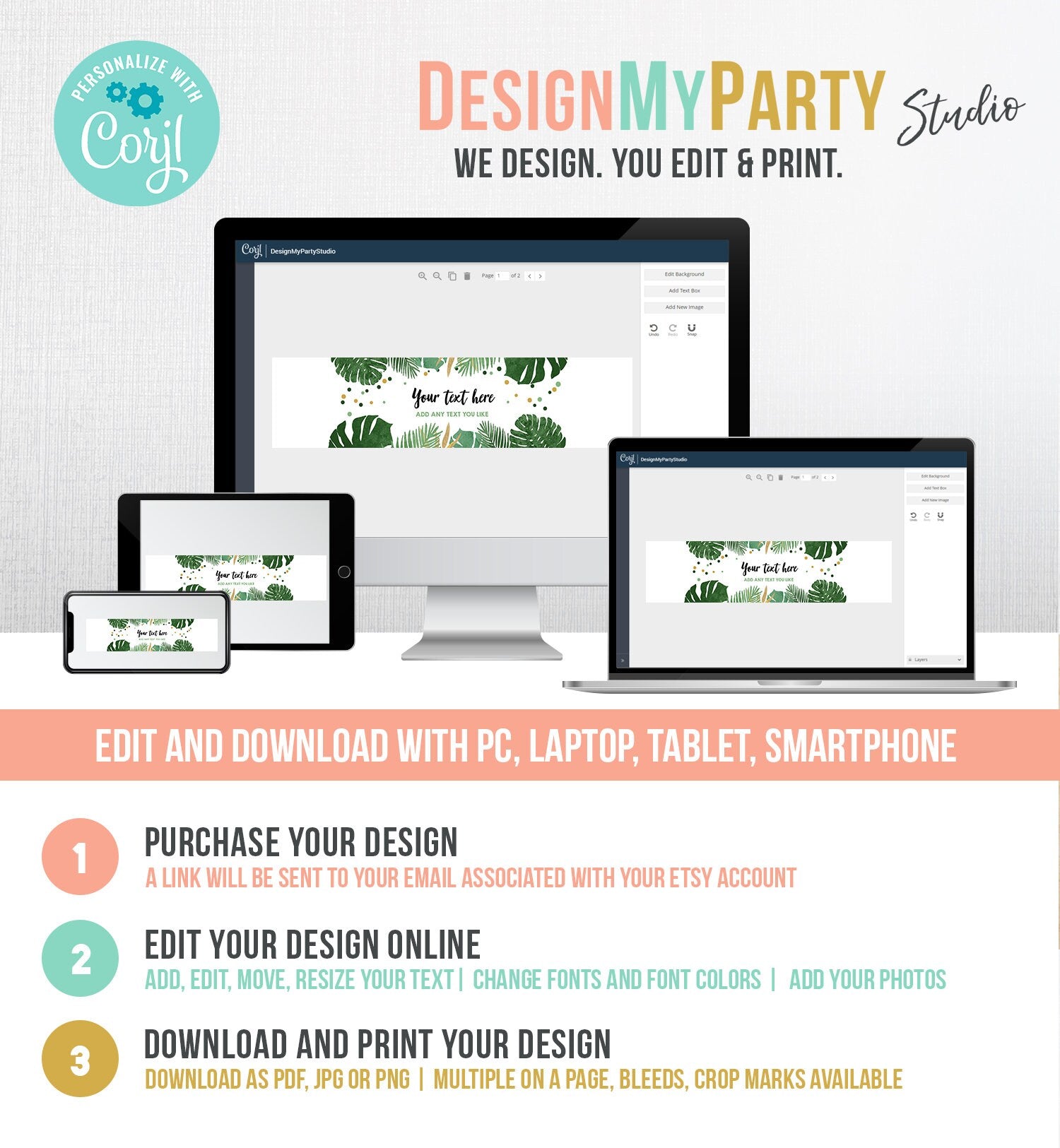 Editable Safari Water Bottle Labels Tropical Boy Birthday Party Wild One Decor Beach Summer Green Gold Labels Tropical Corjl Template 0332