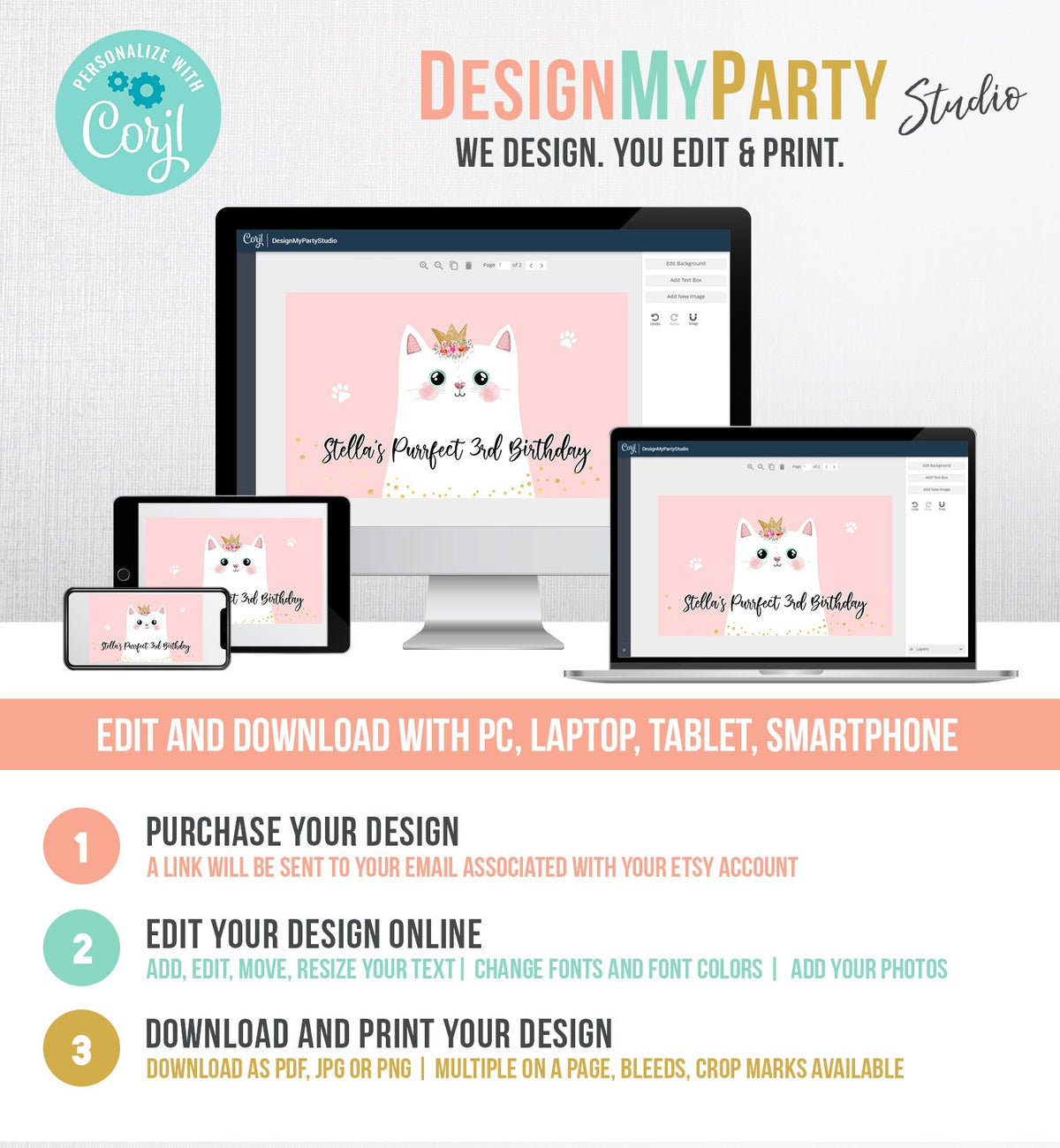 Editable Kitten Birthday Backdrop Kitty Cat Birthday Party Decor Girl Pink Are You Kitten Me Pet Digital Download Template Printable 0381