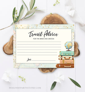 Editable Advice for the Bride-to-Be Card Bridal Shower Travel Words of Wisdom Advice for Bride Game Adventure Suitcases Corjl Template 0263