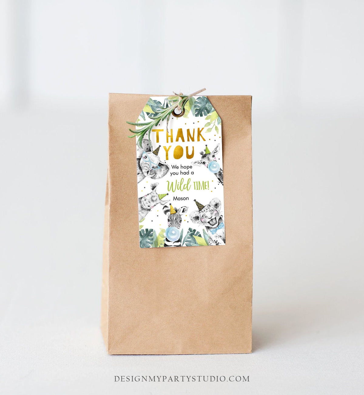 Editable Party Animals Favor Tags Boy Wild One Safari Animals Thank You Tags Gold Birthday Wild Time Gift Digital Template Printable 0322