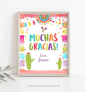 Editable Muchas Gracias Fiesta Thank You Sign Birthday Shower Girl Boy Cactus Mexican Label Floral Download Corjl Template Printable 0134