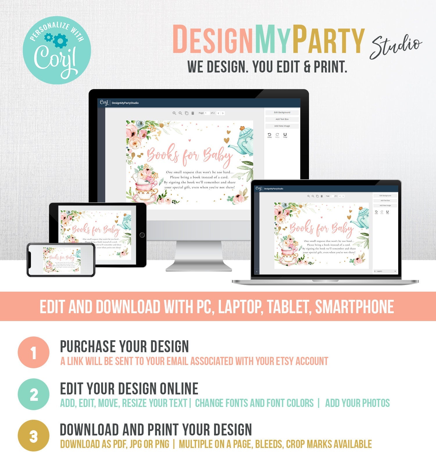 Editable Bring a Book Card Baby is Brewing Baby Shower Tea Party Book Insert Books for Baby Book Request Digital Template Printable 0349