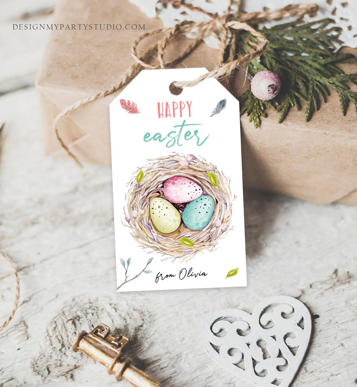 Editable Easter Gift Tags Easter Favor Tag Basket Tags for Easter Birds Nest Happy Easter Tag Personalized Download PRINTABLE 0449 0393