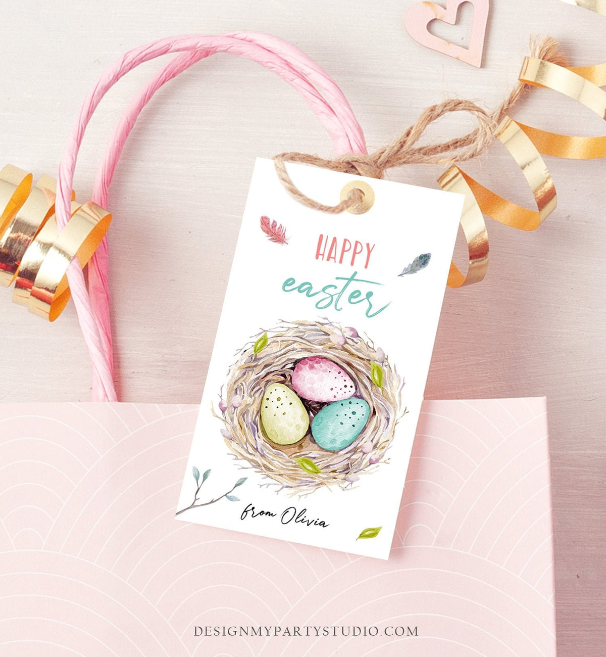 Editable Easter Gift Tags Easter Favor Tag Basket Tags for Easter Birds Nest Happy Easter Tag Personalized Download PRINTABLE 0449 0393
