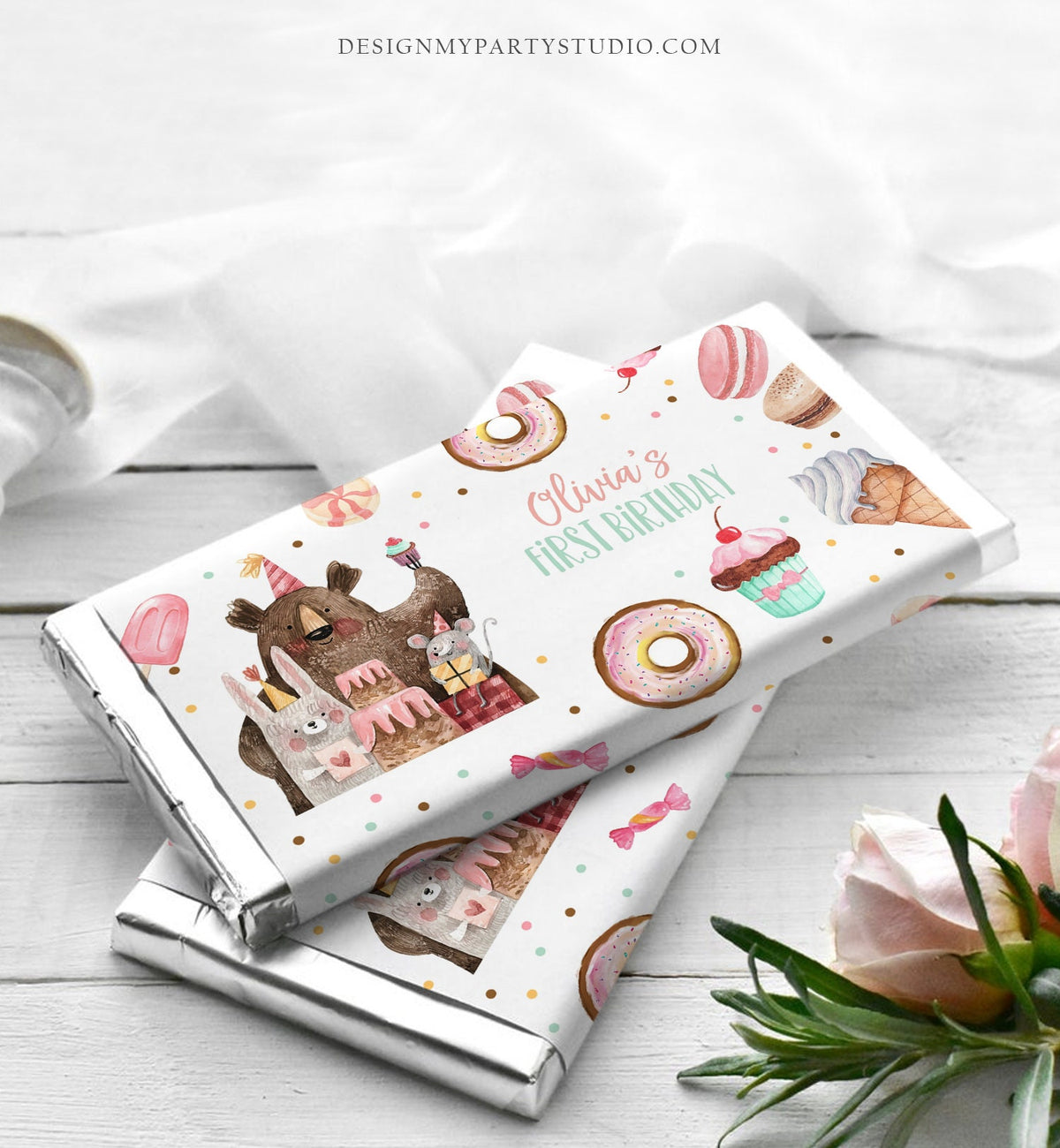 Editable Sweet Celebration Chocolate Bar Labels Candy Bar Wrapper Sweet Shoppe Birthday Candy Land Download Corjl Template Printable 0373