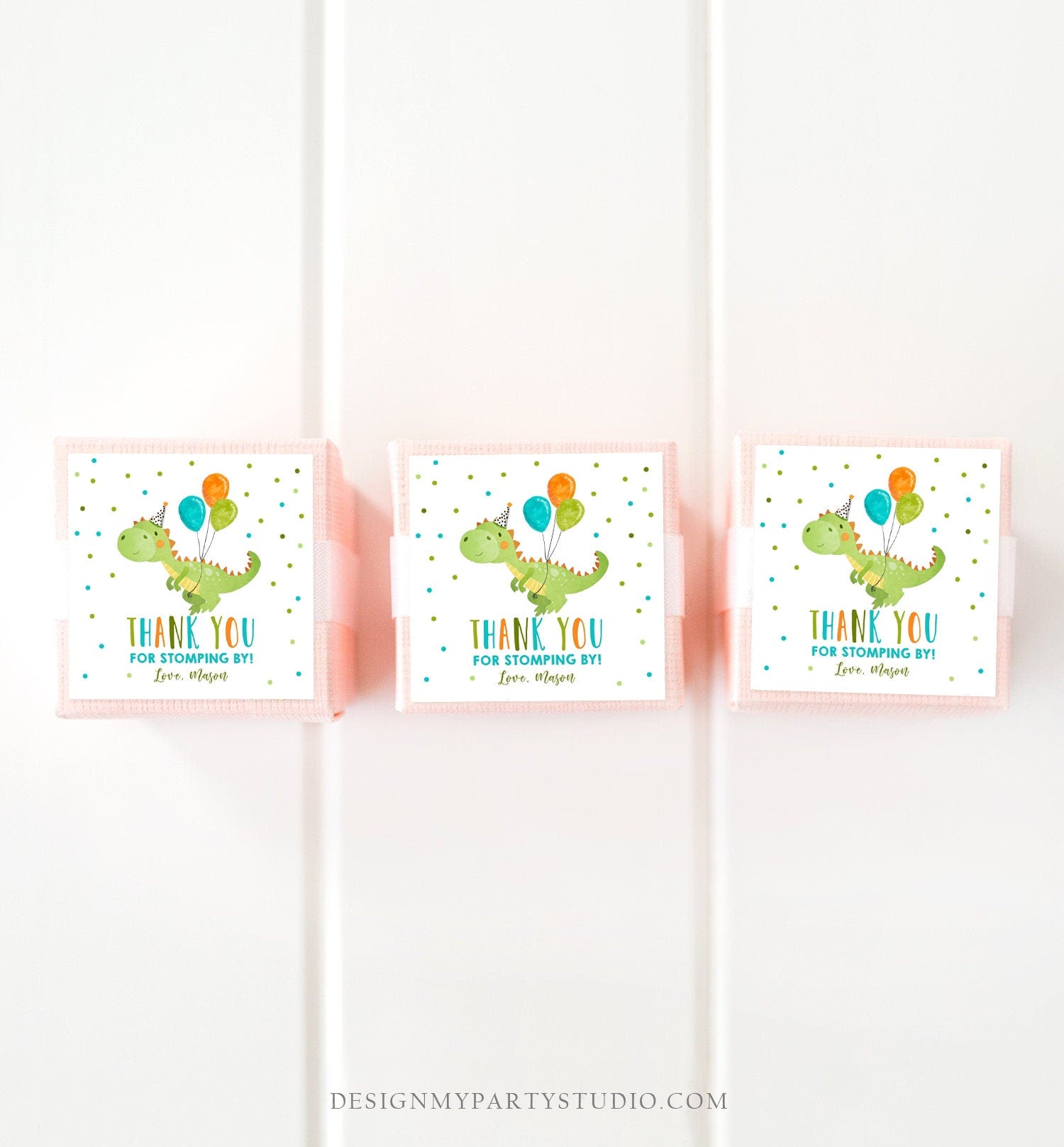 Editable Dinosaur Favor Tag Drive By Birthday Favors Party Parade Dino Boy Sticker Thank You Gift Tags T-Rex Corjl Template Printable 0340