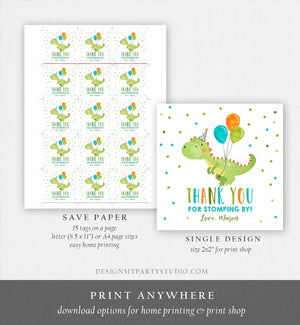 Editable Dinosaur Favor Tag Drive By Birthday Favors Party Parade Dino Boy Sticker Thank You Gift Tags T-Rex Corjl Template Printable 0340