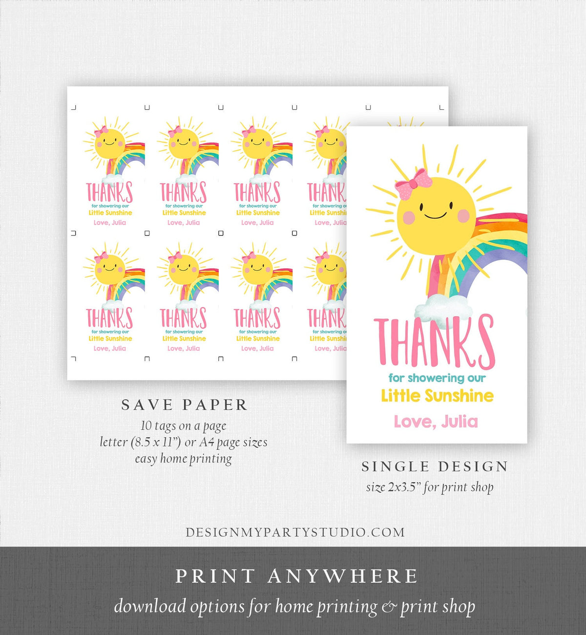 Editable Sunshine Favor Tag Little Sunshine Baby Shower Thank You Tag Rainbow Baby Shower Our Little Sunshine Corjl Template PRINTABLE 0141