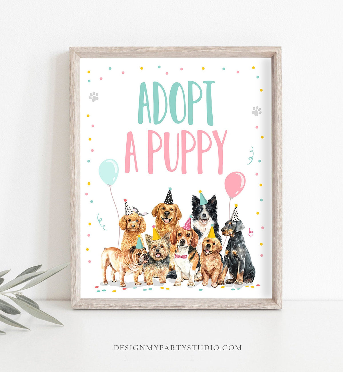 Adopt a Puppy Birthday Sign Table Decor Dog Birthday Party Pink Girl Puppy Adoption Sign Vet Pawty Decor Table Sign Download Printable 0384