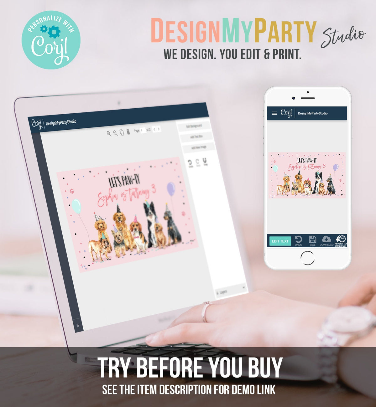 Editable Puppy Backdrop Banner Pink Dog Birthday Puppy Birthday Decorations Adopt a Pet Pawty Doggy Digital Download Template Printable 0384