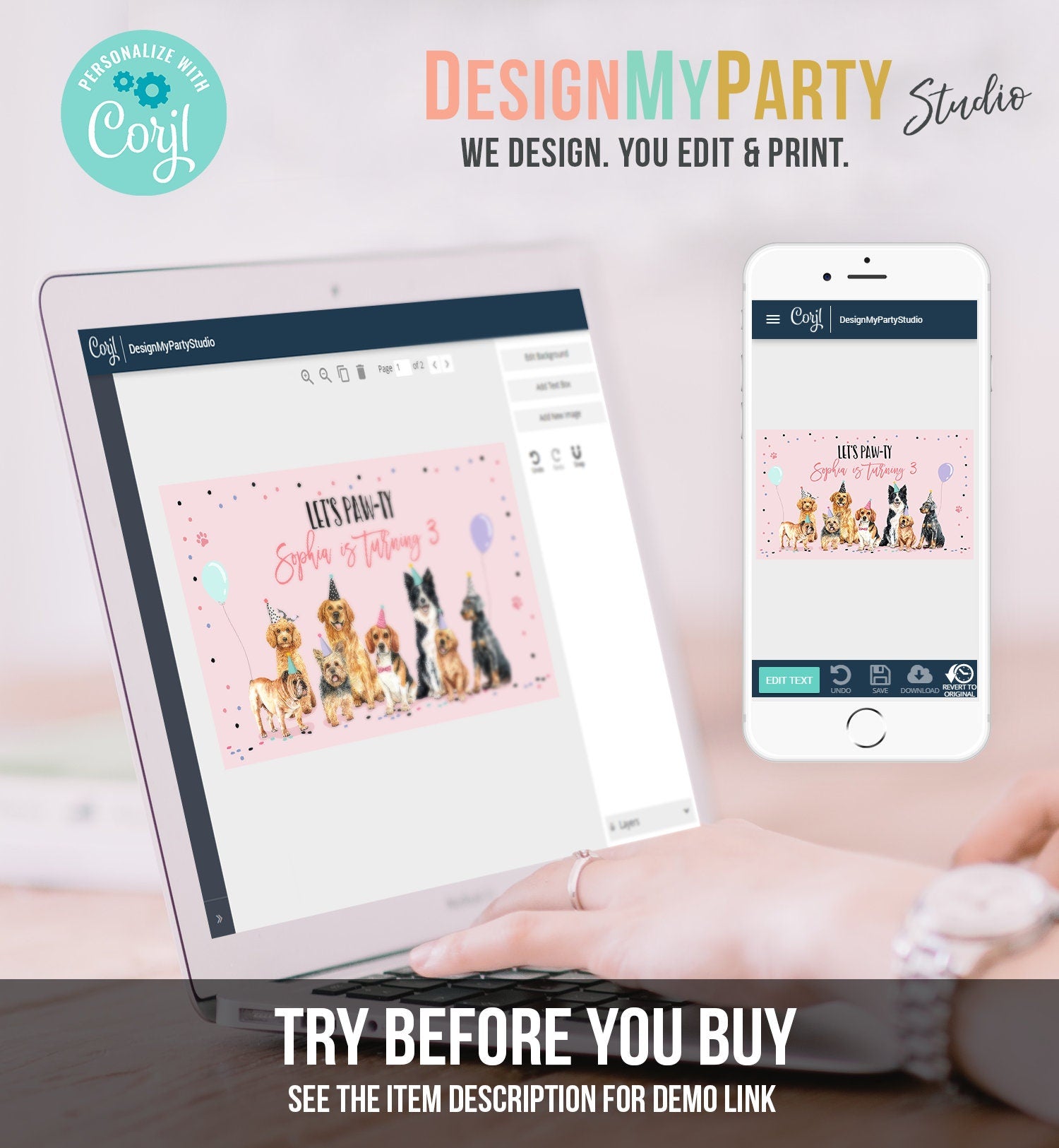 Editable Puppy Backdrop Banner Pink Dog Birthday Puppy Birthday Decorations Adopt a Pet Pawty Doggy Digital Download Template Printable 0384