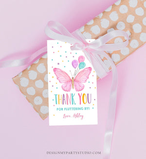 Editable Butterfly Favor Tag Birthday Favors Thank You Fluttering By Girl Pink Balloons Confetti Gold Gift Corjl Template Printable 0162