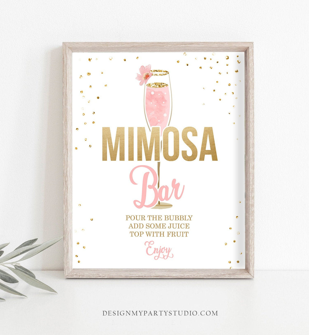 Mimosa Bar Sign Cheers Brunch and Bubbly Bridal Shower Wedding Fruit Juice Sign Floral Pink Gold Drinks Sign Instant Download PRINTABLE 0150