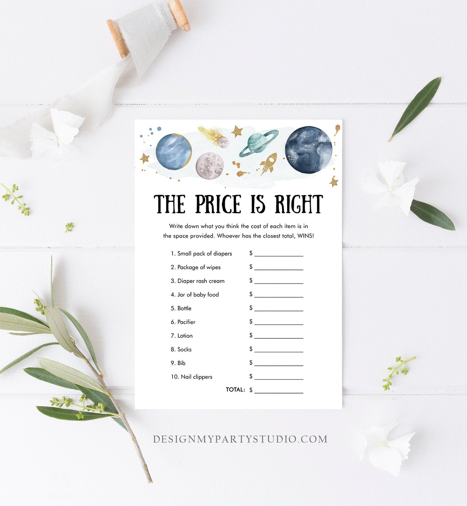 Editable The Price is Right Baby Shower Game Outer Space Planets Houston We Have a Boy Rocket Activity Digital Template Printable 0357