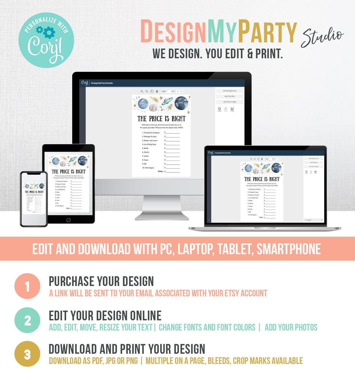 Editable The Price is Right Baby Shower Game Outer Space Planets Houston We Have a Boy Rocket Activity Digital Template Printable 0357