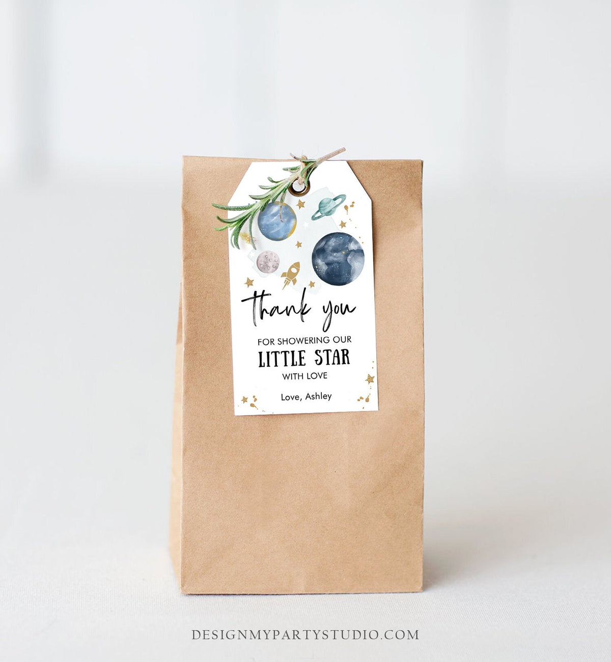 Editable Outer Space Favor Tags Space Baby Shower Thank You Boy Little Star Gift Around Sun Planets Download Corjl Template PRINTABLE 0357