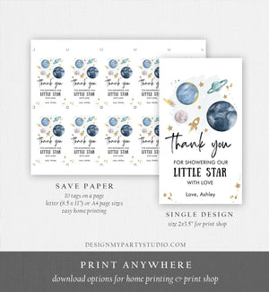 Editable Outer Space Favor Tags Space Baby Shower Thank You Boy Little Star Gift Around Sun Planets Download Corjl Template PRINTABLE 0357