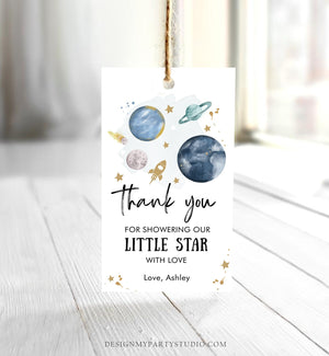 Editable Outer Space Favor Tags Space Baby Shower Thank You Boy Little Star Gift Around Sun Planets Download Corjl Template PRINTABLE 0357