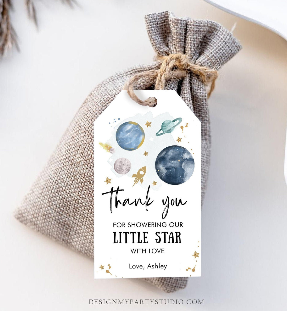 Editable Outer Space Favor Tags Space Baby Shower Thank You Boy Little Star Gift Around Sun Planets Download Corjl Template PRINTABLE 0357