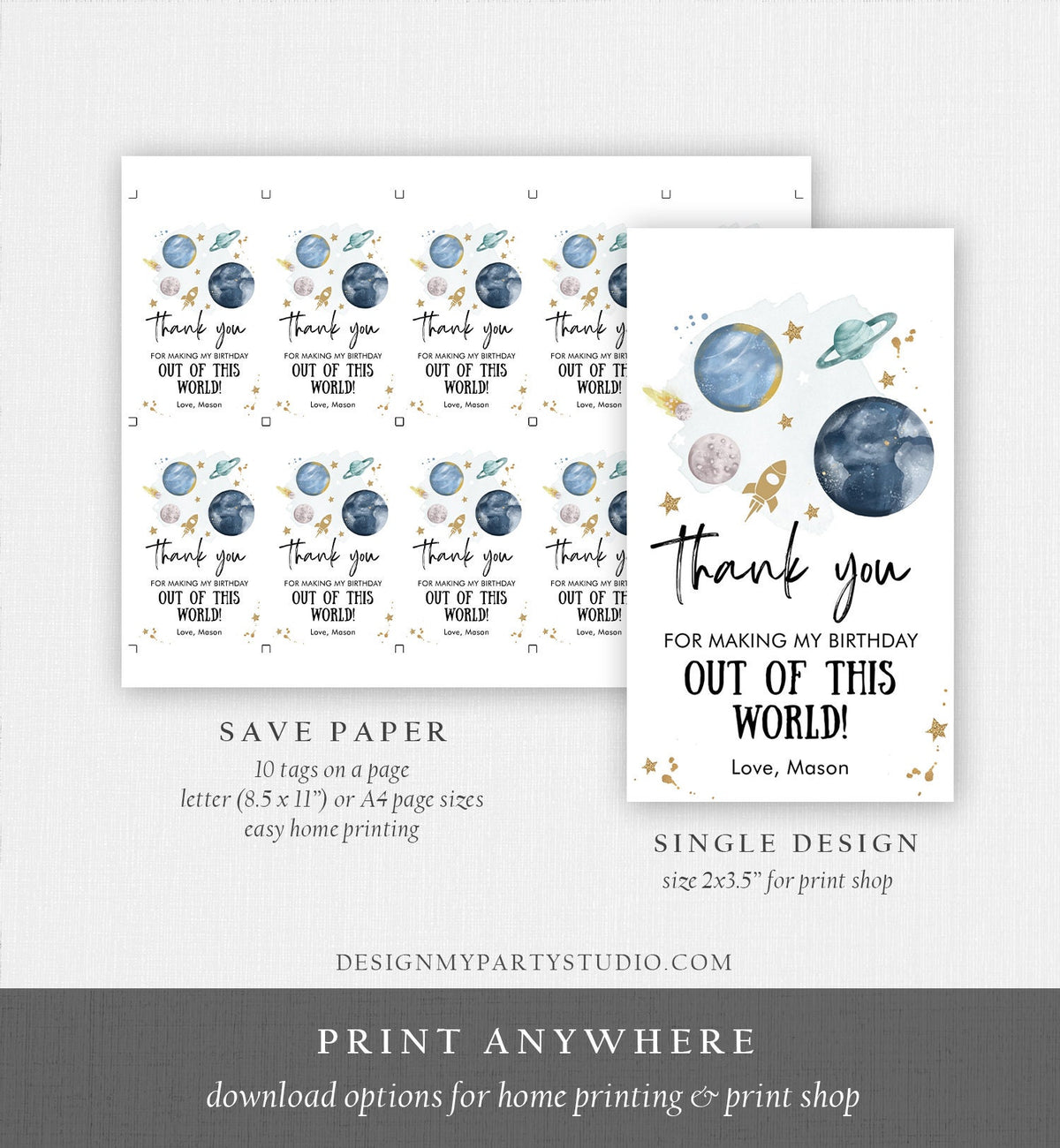 Editable Outer Space Favor Tag Space Birthday Thank you Label Galaxy Gift Tag Out Of This World Planets Digital Template Printable 0357